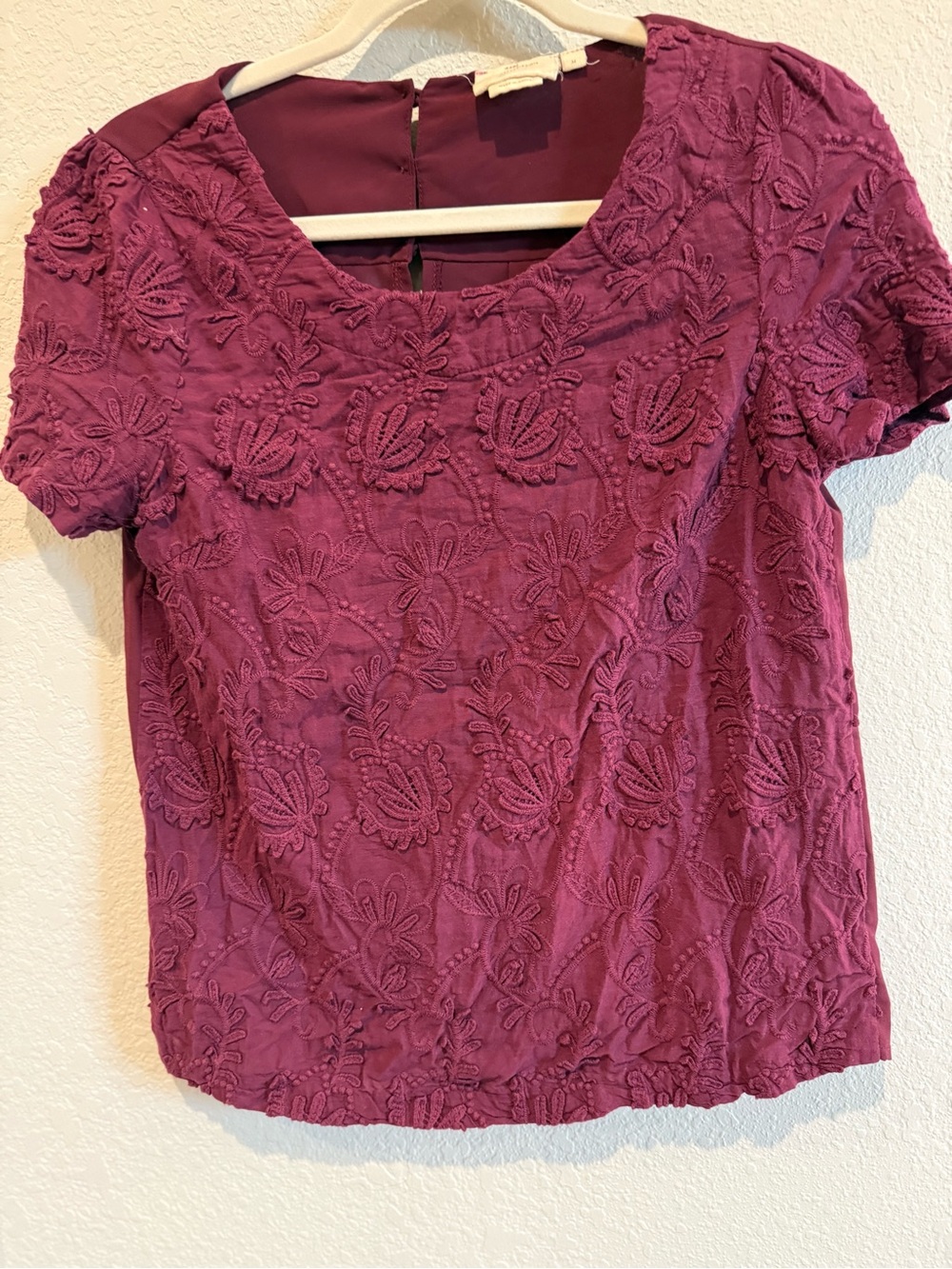 Vanessa Virginia Anthropologie Burgundy Embroidered Lace Blouse Top
